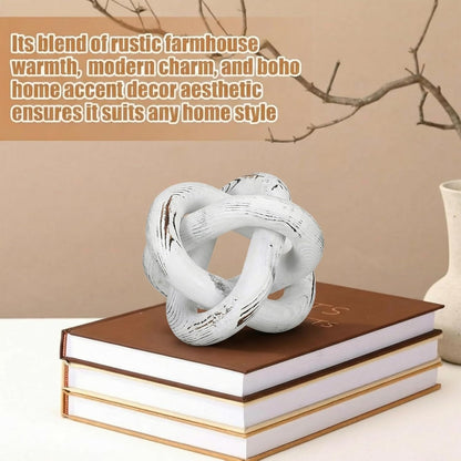 Yalikop 3 Link Wood Knot Decor Rustic Home Décor Accents Hand Carved Coffee Table Decoration, Boho Chain Link Decoration, Modern Shelf, Rustic Objects for Home Living Room Bedroom(White)