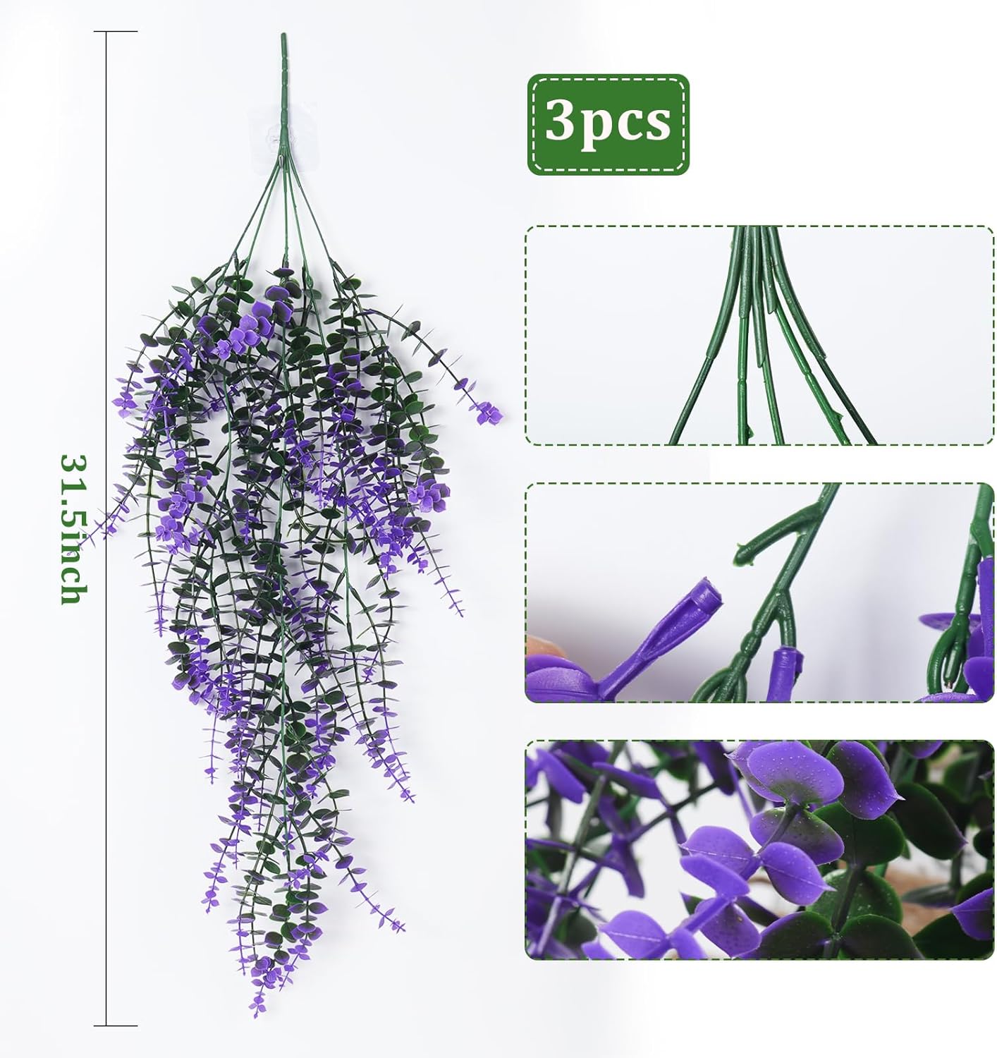 RECUTMS Artificial Hanging Plants Fake Hanging Plant Faux Eucalyptus Leaf Greenery Vine Outdoor UV Resistant Plastic Plants Home Garden Wedding Party Indoor Outdoor Decorations(White)