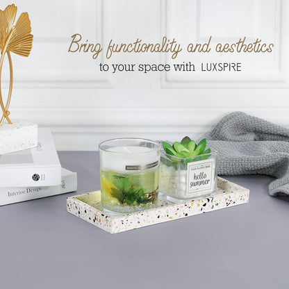 Luxspire Bathroom Vanity Tray, 8 x 4 inch Resin Kitchen Sink Tray for Soap Dispenser Bathroom Countertop Organizer Plate Holder for Perfume Soap Towel Bathroom Accessories, Mini, White Marble