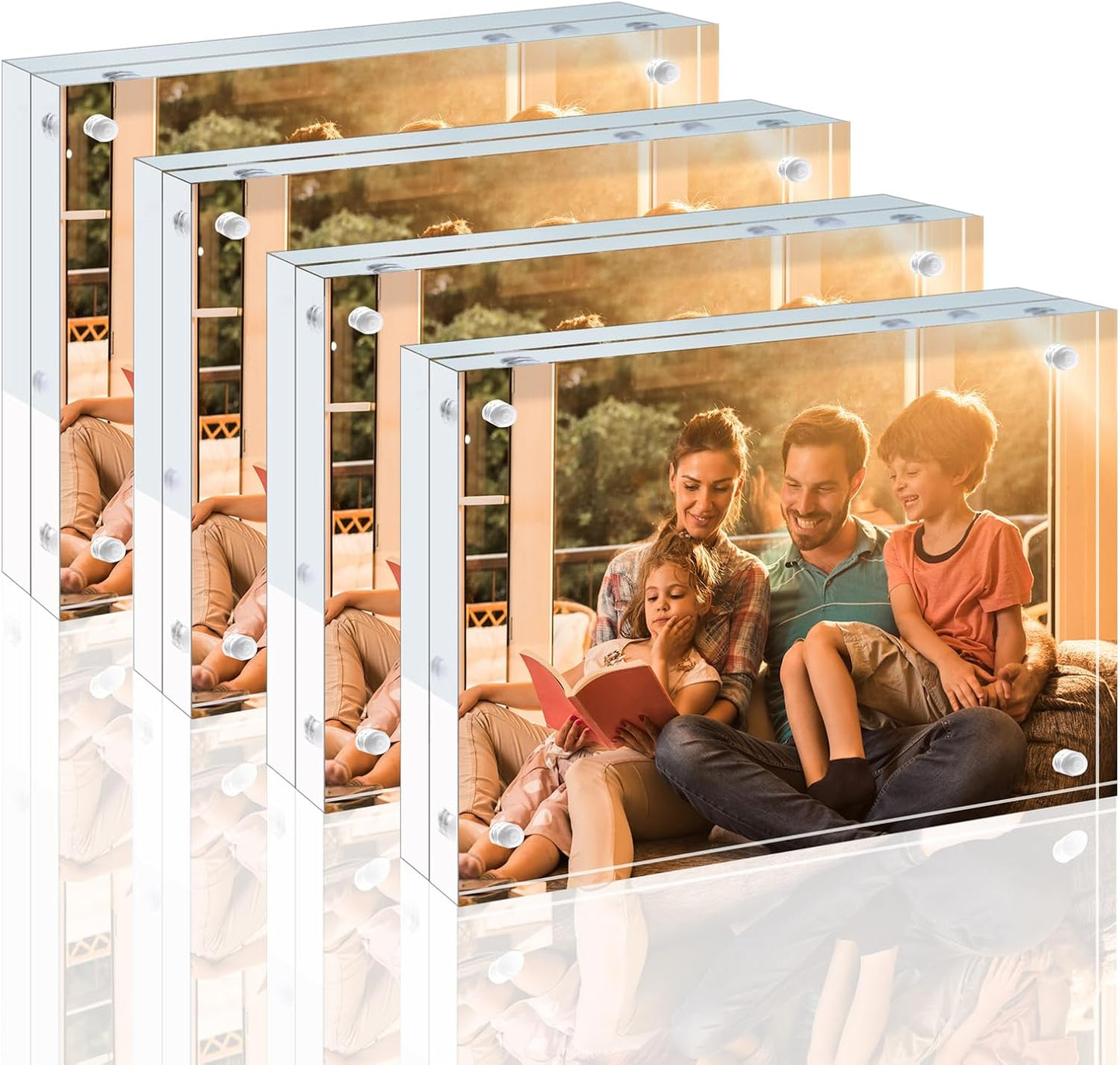 Egofine 4x6 Acrylic Frames 6 Pack, 20mm Thicker Frameless Clear Picture Frames, Double Sided Magnetic Picture Frames, Free Standing Desktop Display