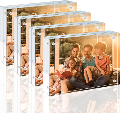 Egofine 4x6 Acrylic Frames 6 Pack, 20mm Thicker Frameless Clear Picture Frames, Double Sided Magnetic Picture Frames, Free Standing Desktop Display