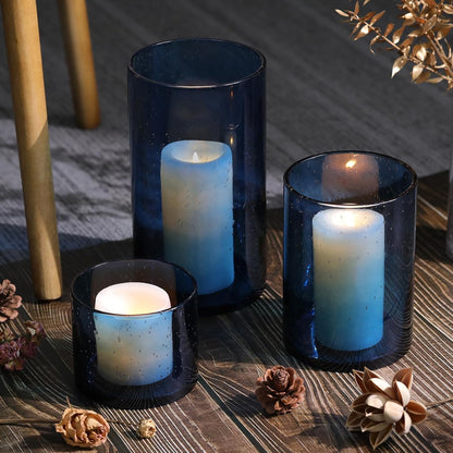 NITIME Hurricane Candle Holder Set of 3 Clear Candle Holders for Pillar Candles, Seeded Bubbles Glass Candle Holder for table centerpiece, Glass Cylinder Vases for Home, Patio and Wedding 8"4.7"3.5"H