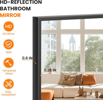 TRAHOME Full Length Floor Mirror 56"x15", Standing Mirror with Aluminum Frame, Large Body Mirror for Bedroom, Living Room and Bathroom, Black
