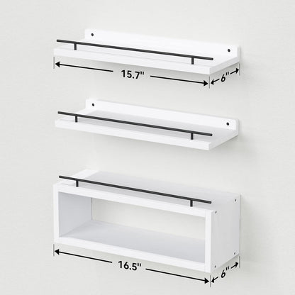 WOPITUES Floating Shelves for Wall with Cube Shelf, Wall Shelves with Metal Rail for Bathroom Decor, Bathroom Organizers and Storage, Over Toilet Shelves for Toilet Paper-Black