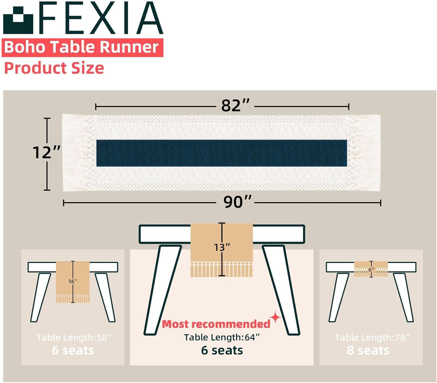 FEXIA Boho Table Runner for Thanksgiving Fall Christmas Home Decor with Tassels 72 Inches Long Pottery barn Furniture Farmhouse Rustic Macrame Burlap Table Decoration for Living Room (12x72 Inches)