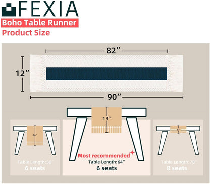 FEXIA Boho Table Runner for Thanksgiving Fall Christmas Home Decor with Tassels 72 Inches Long Pottery barn Furniture Farmhouse Rustic Macrame Burlap Table Decoration for Living Room (12x72 Inches)
