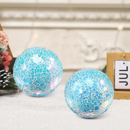3Pcs Mosaic Glass Orbs Decorative Balls Set 8.5cm/3.35inch Blue Sphere Wedding Party Home Decor Table Centerpiece
