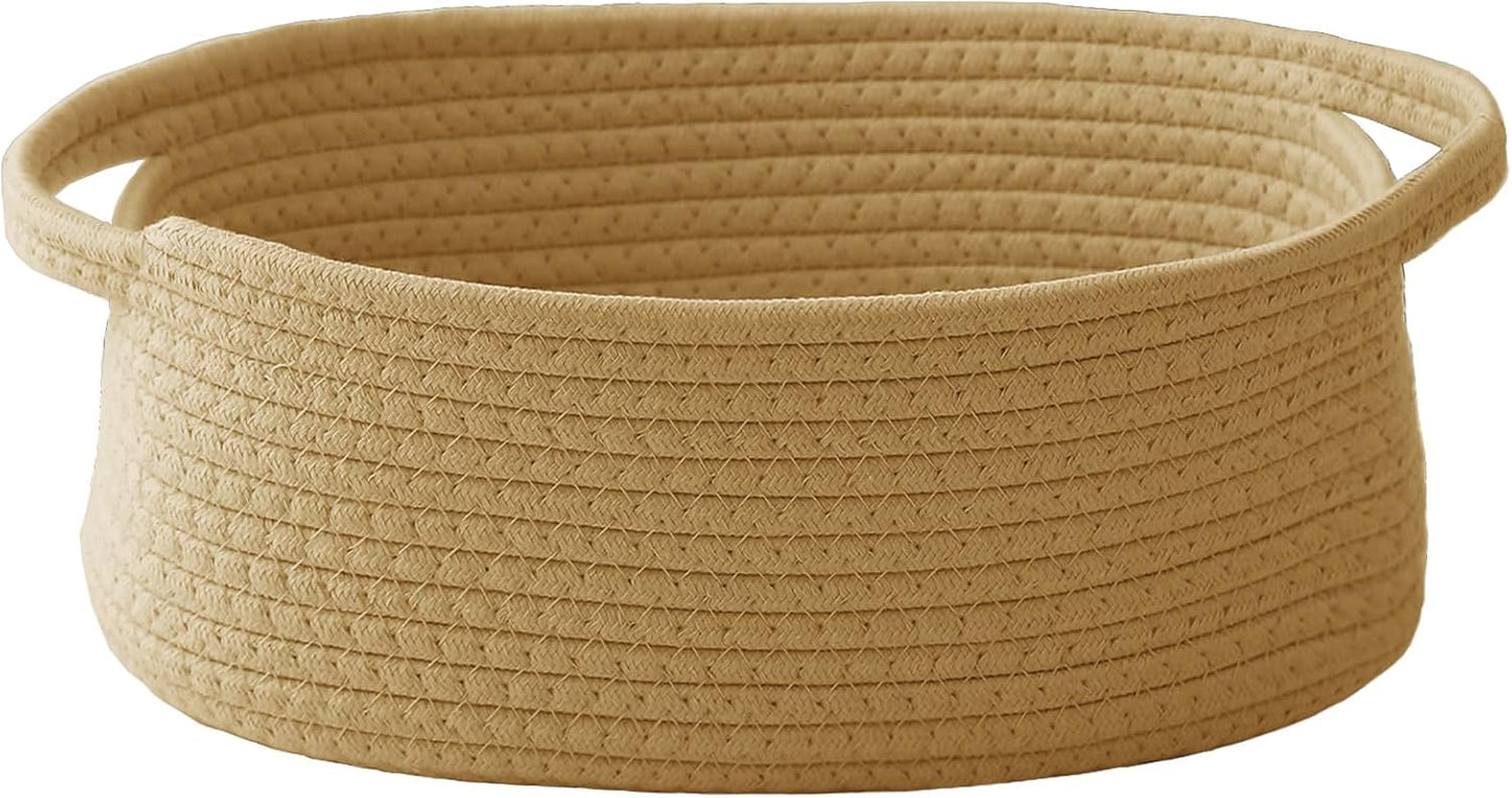 JMvicyroam Woven Basket,Small Rope Storage Bin with Handles & Ribbon Bag, Organizer for Shelves Closets,Gift Basket Empty for Birthday,Books,Dog Toys,White