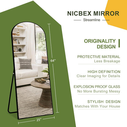 NicBex Full Length Mirror with Stand, 56"x19" Aluminum Alloy Frame Floor Mirror, Black, Shatter-Proof Glass - Free Standing, Leaning Against Wall or Wall-Mounted, for Bedroom Living Room Dressing Room