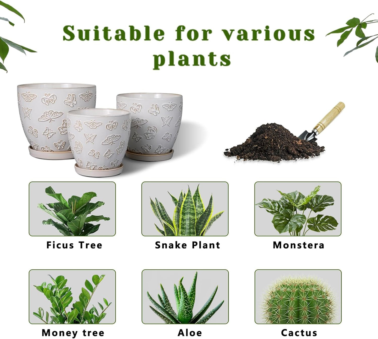 10 Inch Ceramic Planter Pot Round Plant Pot for Indoor Plants Outdoor Large Flower Pot with Drainage Hole and Saucer Blue