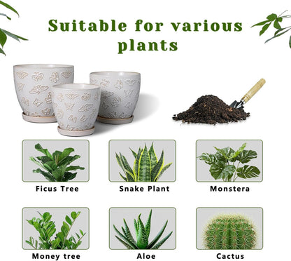 10 Inch Ceramic Planter Pot Round Plant Pot for Indoor Plants Outdoor Large Flower Pot with Drainage Hole and Saucer Blue