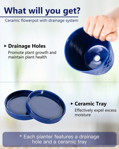 BUYMAX Plant Pots Indoor –5 inch Ceramic Flower Pot with Drainage Hole and Ceramic Tray - Gardening Home Desktop Office Windowsill Decoration Gift, Set of 4-Plants NOT Included (Patina)