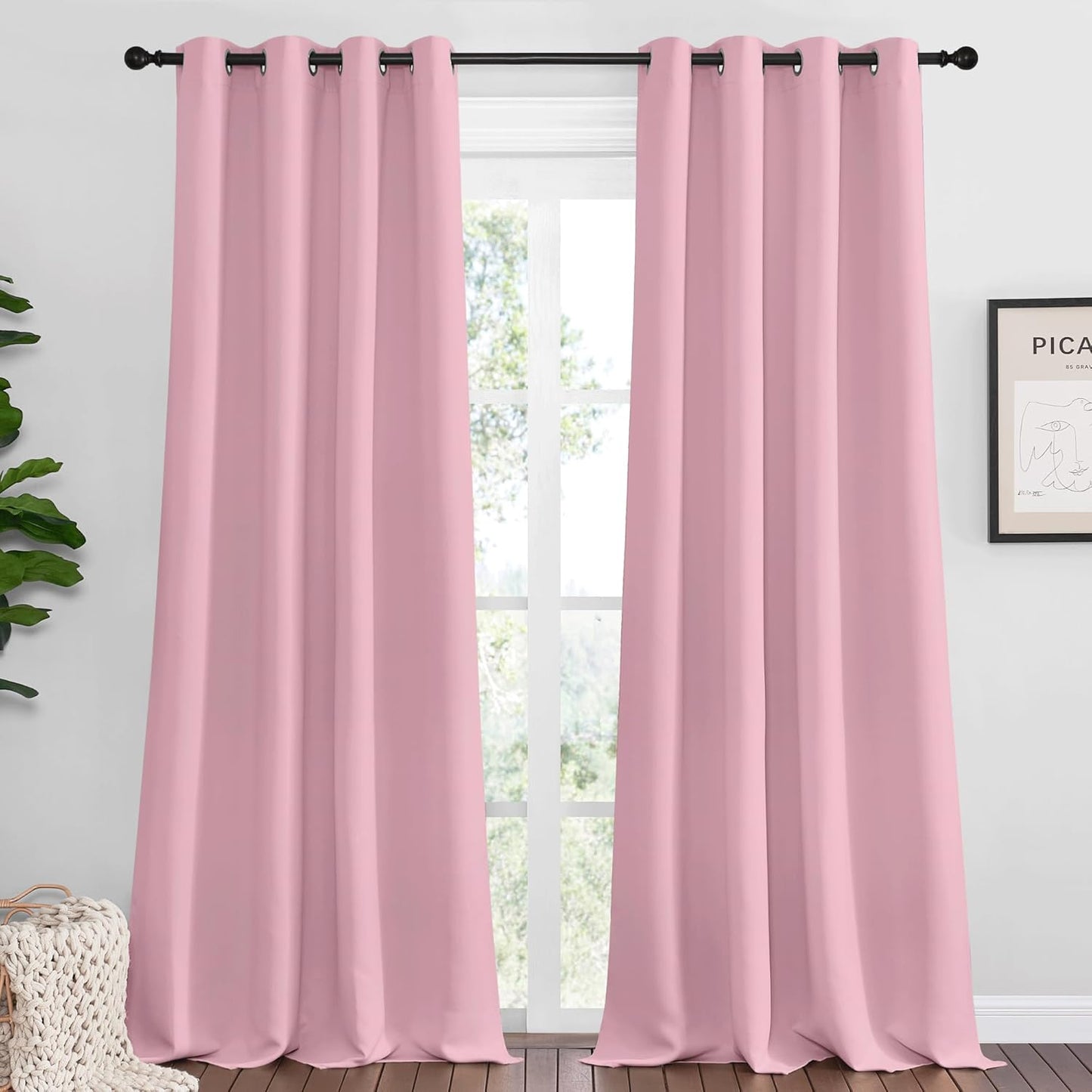 NICETOWN Halloween Pitch Black Solid Thermal Insulated Grommet Blackout Curtains/Drapes for Bedroom Window (2 Panels, 42 inches Wide by 63 inches Long, Black) - Colors A