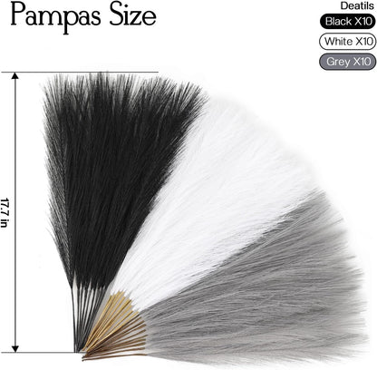 UREYMX Faux Pampas Grass Decor 17.7 Inch 6pcs, Artificial Pampas Grass Fluffy Home Decor, Short Vase Room Decor pompous Grass Flower Arrangement for Boho Home Wedding Decoration (Black)