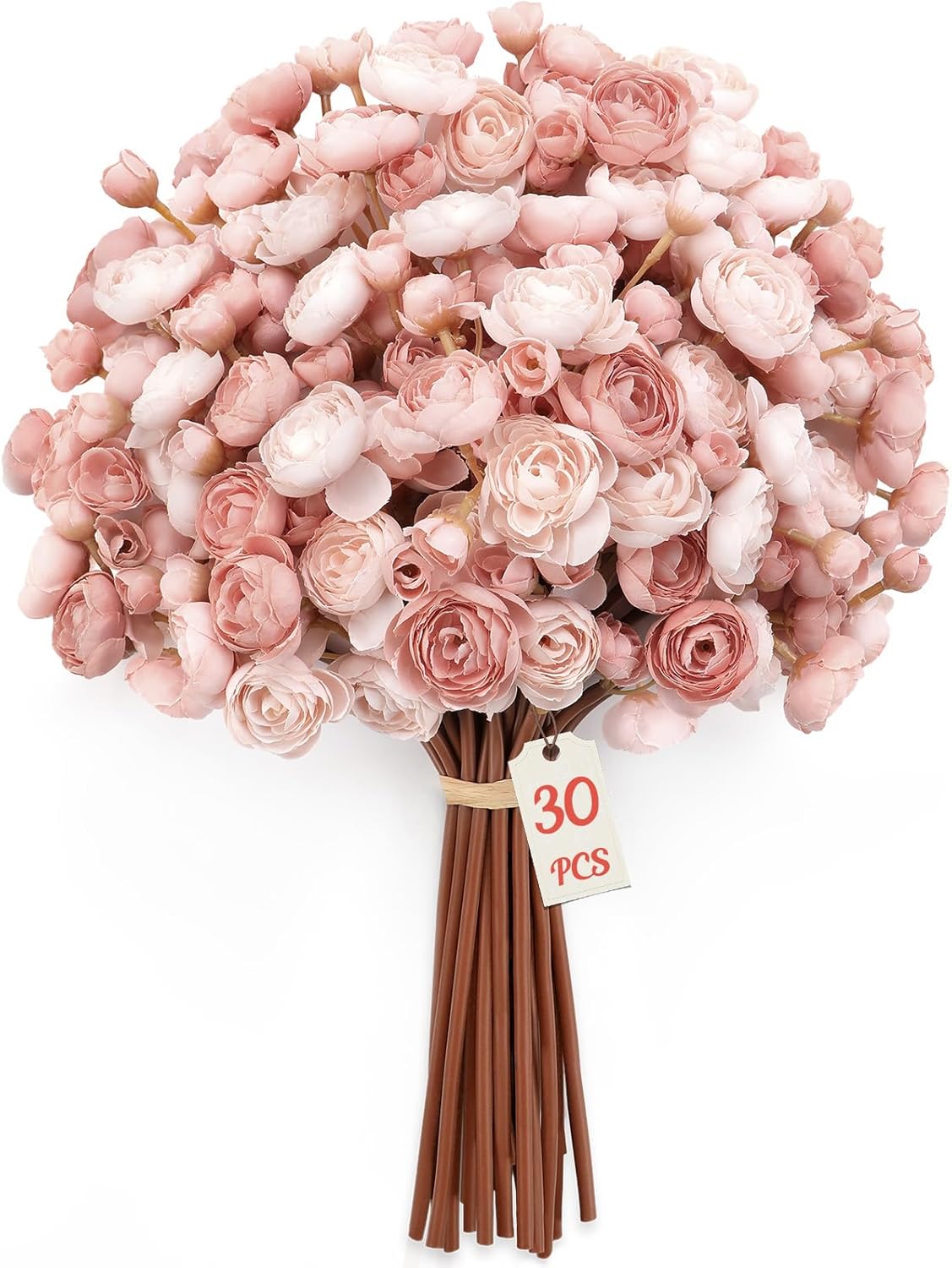 Alupssuc 30Pcs Ranunculus Artificial Flowers Faux Silk Mini Ranunculus, Spring Flowers Artificial Indoor for DIY Bouquets, Bulk Fake Wedding Filler Flowers for Bride Shower Decorations, Shabby Blush