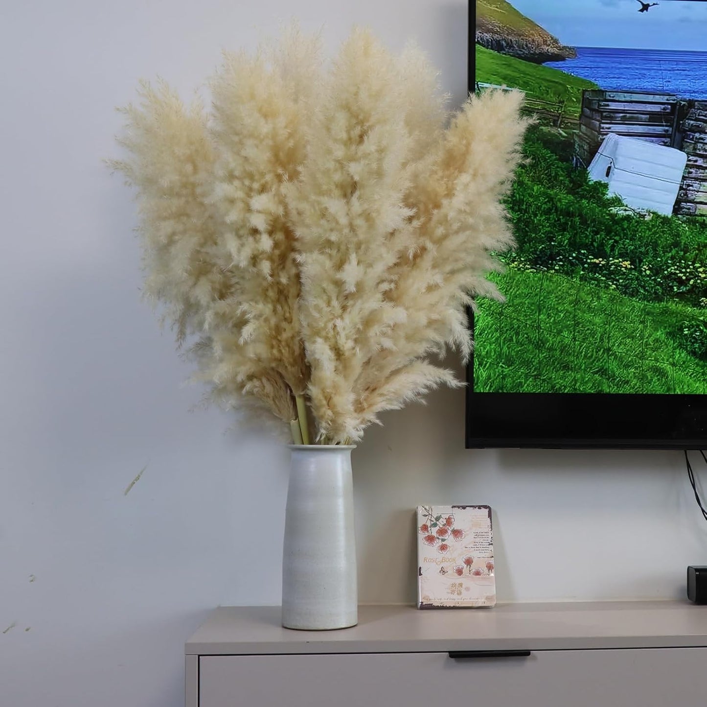Pasuvsigt 12pcs 40'' Dried Pampas Grass Decor - Tall-Large Pampas Grass - Natural Beige - Boho Home Decor