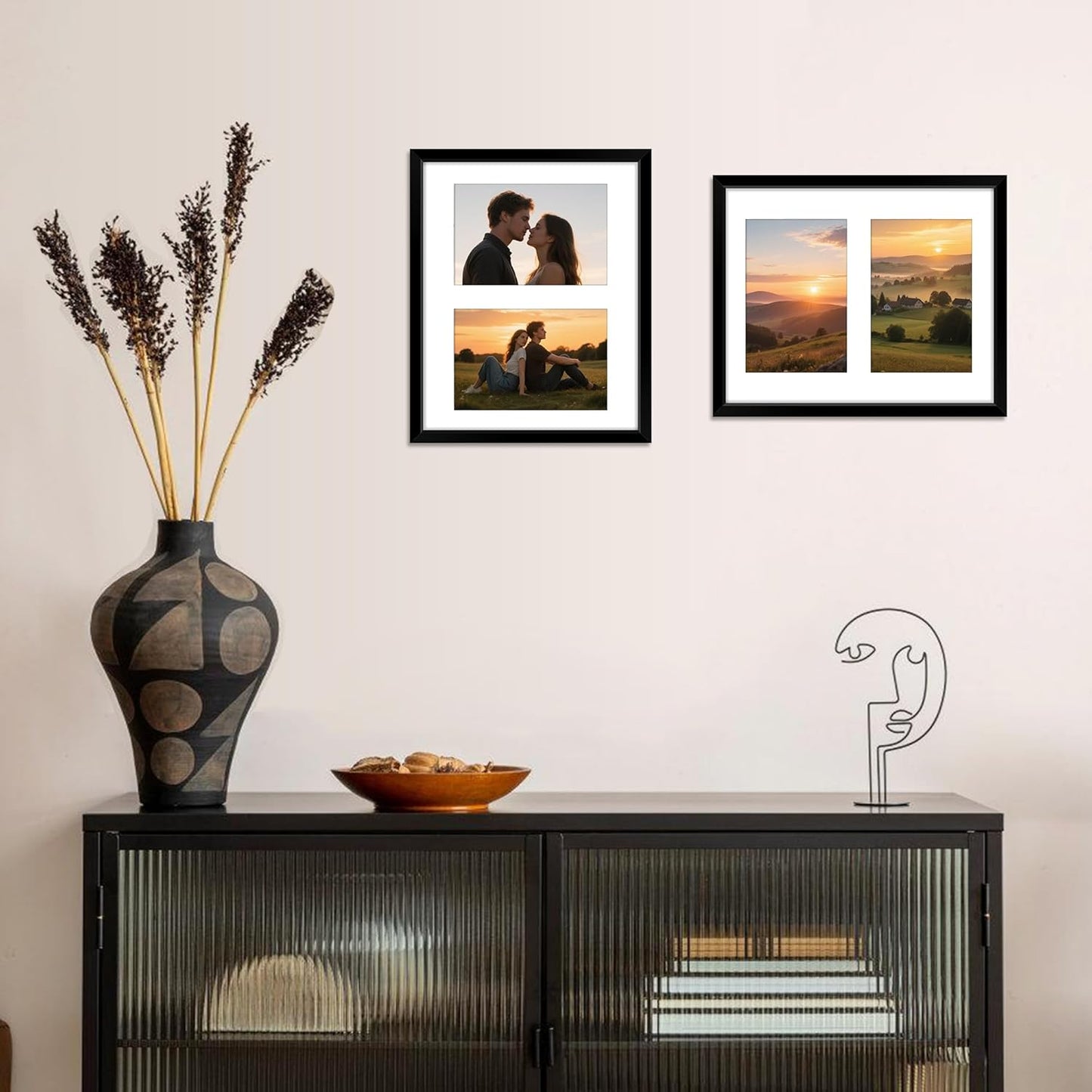 FIXSMITH 8x10 Picture Frame Set of 2, Photo Frame with HD Plexiglass, Display Pictures 5x7 with Mat or 8x10 Without Mat Multi Picture Frames Collage for Tabletop or Wall Display, Black
