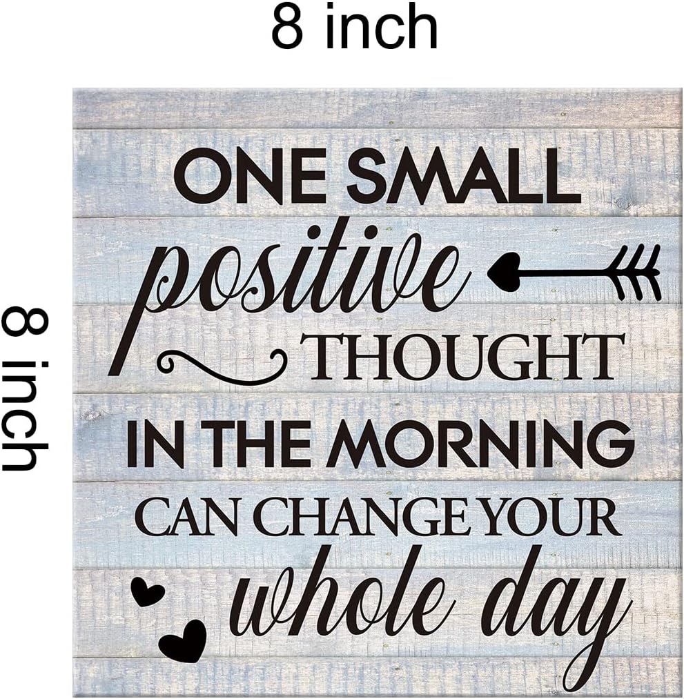 Inspirational Farmhouse Canvas Print Wall Art Decor One Small Positive Thought in the Morning Can Change Your Whole Day Sign Painting Plaque Rustic Home Decoration (8 X 8 Inches, Framed)