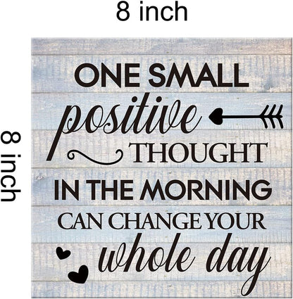 Inspirational Farmhouse Canvas Print Wall Art Decor One Small Positive Thought in the Morning Can Change Your Whole Day Sign Painting Plaque Rustic Home Decoration (8 X 8 Inches, Framed)