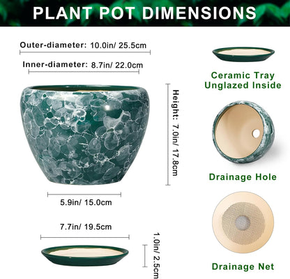 6 Inch Plant Pot - Ceramic Pots for Plants with Drainage Hole and Saucer, Round Succulent Planter Indoor Outdoor, Modern Flower Pot for Snake Plants, Home Decor, Gifts for Plant Lover, Blue