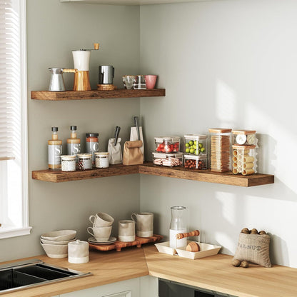 RALGEND Floating Shelves for Wall, 1.5" Thick Wall Shelf Set of 3 with Invisible Brackets, L31.5 x W7.9 Hanging Shelves Farmhouse Home Decor for Bathroom, Living Room, Bedroom, Rustic Brown 8301BJP3BF