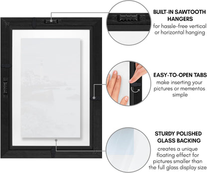 Americanflat 12x18 Floating Picture Frame with Polished Crystal-Clear Glass - Use as 8x10 Picture Frame or Display 5x7 Photo - Signature Float Collection - Photo Frames for Wall Display - Black