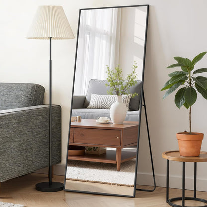 Mirror Full Length 64"x21" Full Body Floor Mirror with Stand, Shatterproof Glass, Aluminum Alloy Frame, Free Standing Wall Mounted or Leaning Arched Mirrors for Bedroom Living Room Entryway