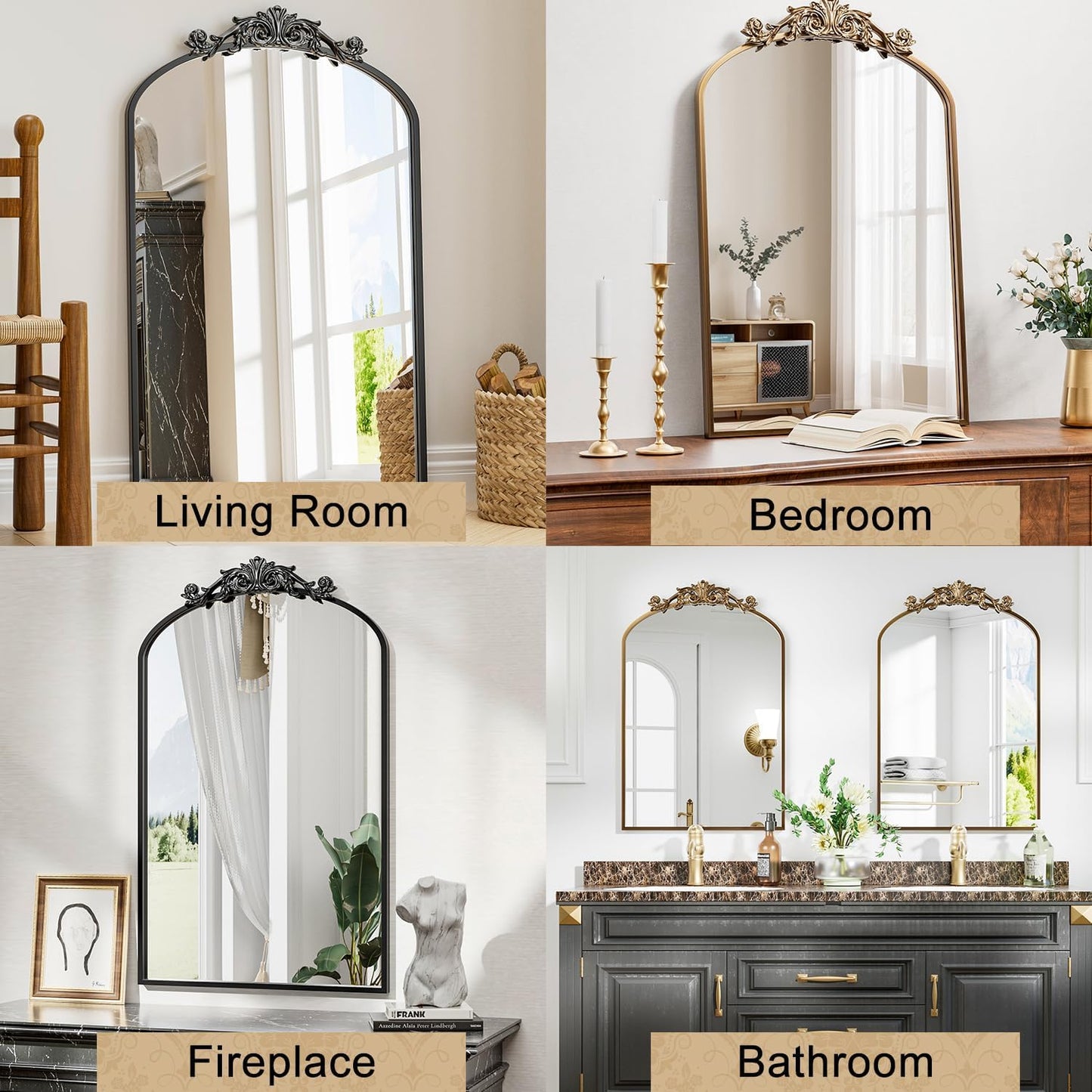 Dewfig Arched Full Length Mirror, 76"x34" Large Floor Mirror, Full Body Mirrors for Leaning or Hanging, Standing Mirrors for Bedroom, Living Room,Dressing Room, Aluminum Alloy Frame, Black