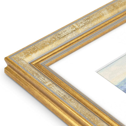 Golden State Art,11x14 Ornate Picture Frame for 8x10 Photo with Mat or 11 x 14 Prints without Mat,Real Glass Wall Display(Color:Green Gold)