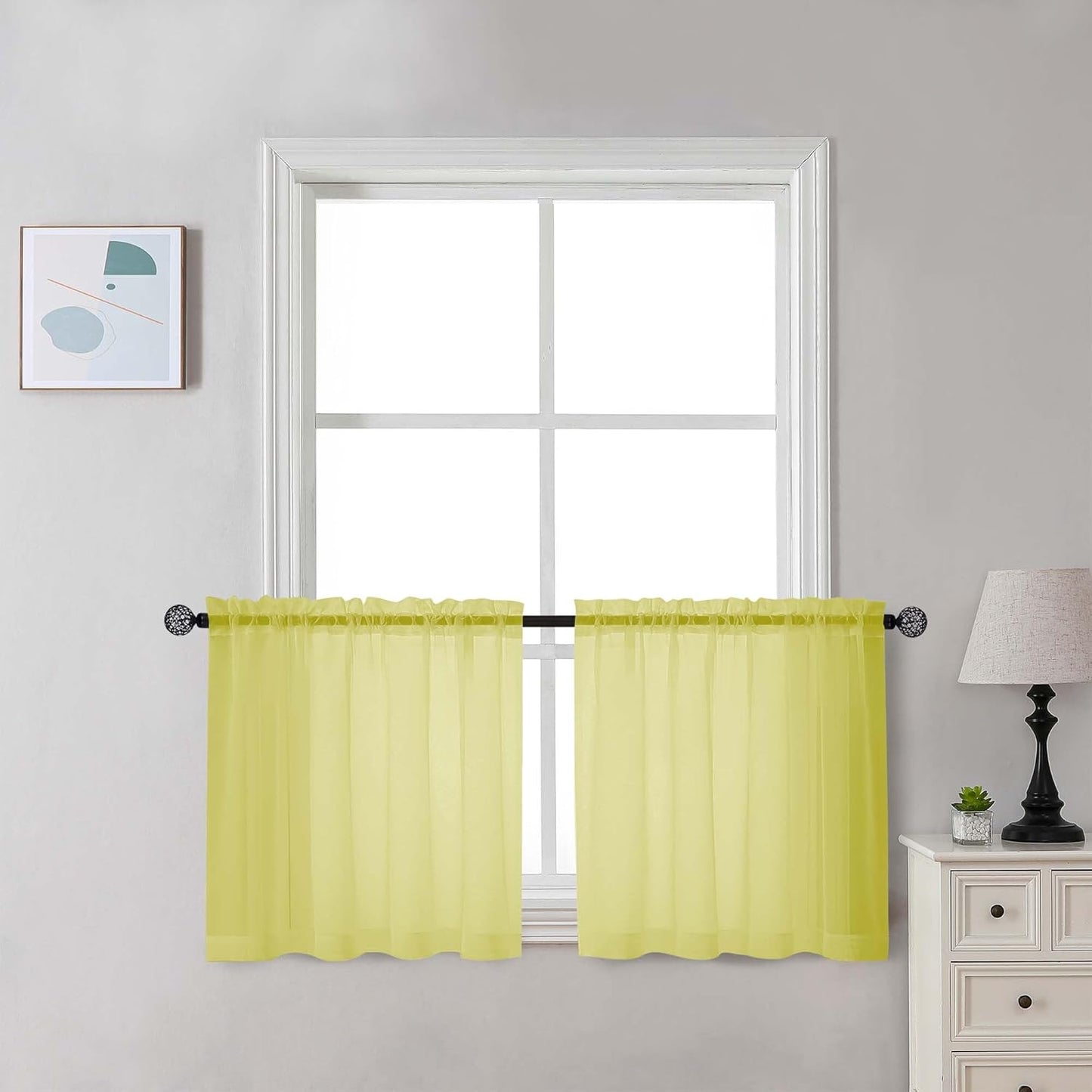Chyhomenyc Sheer White Valances for Windows 2 Pack, Small Window Curtains for Living Room Bathroom Cafe Laundry Basement, Modern Top Dual Rod Pocket Voile Curtain, 42W x 14L inches, White - Colors A