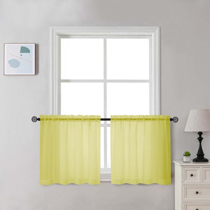 Chyhomenyc Sheer White Valances for Windows 2 Pack, Small Window Curtains for Living Room Bathroom Cafe Laundry Basement, Modern Top Dual Rod Pocket Voile Curtain, 42W x 14L inches, White - Colors A