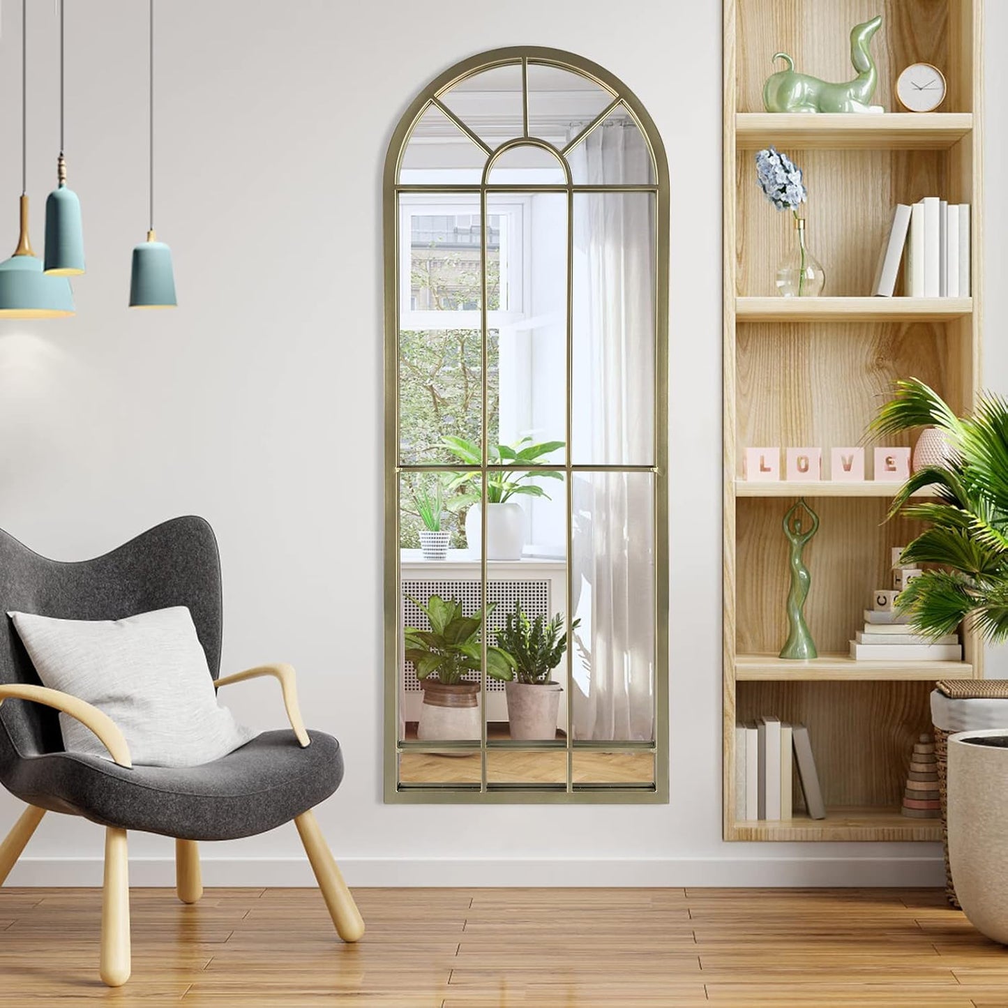 HQiJun Black Arched Window Mirror, Farmhouse Decorative Wall Mirrors for Living Room, Bedroom, Entryway, Bathroom Vanity, Fireplace Mantel, Window Pane Mirror Wall Decor (Black, 31.5 x 20 x1)