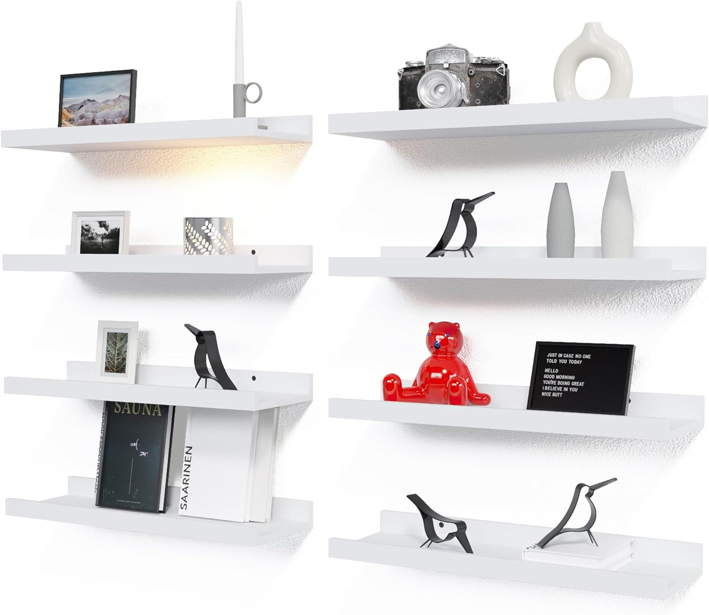 RICHER HOUSE 5 Set Floating Wall Mounted Shelves, Black Shelves for Wall Decor, Modern Picture Ledge Shelf with Lip for Storage, Nursery, Bedroom, Living Room, Bathroom - Black