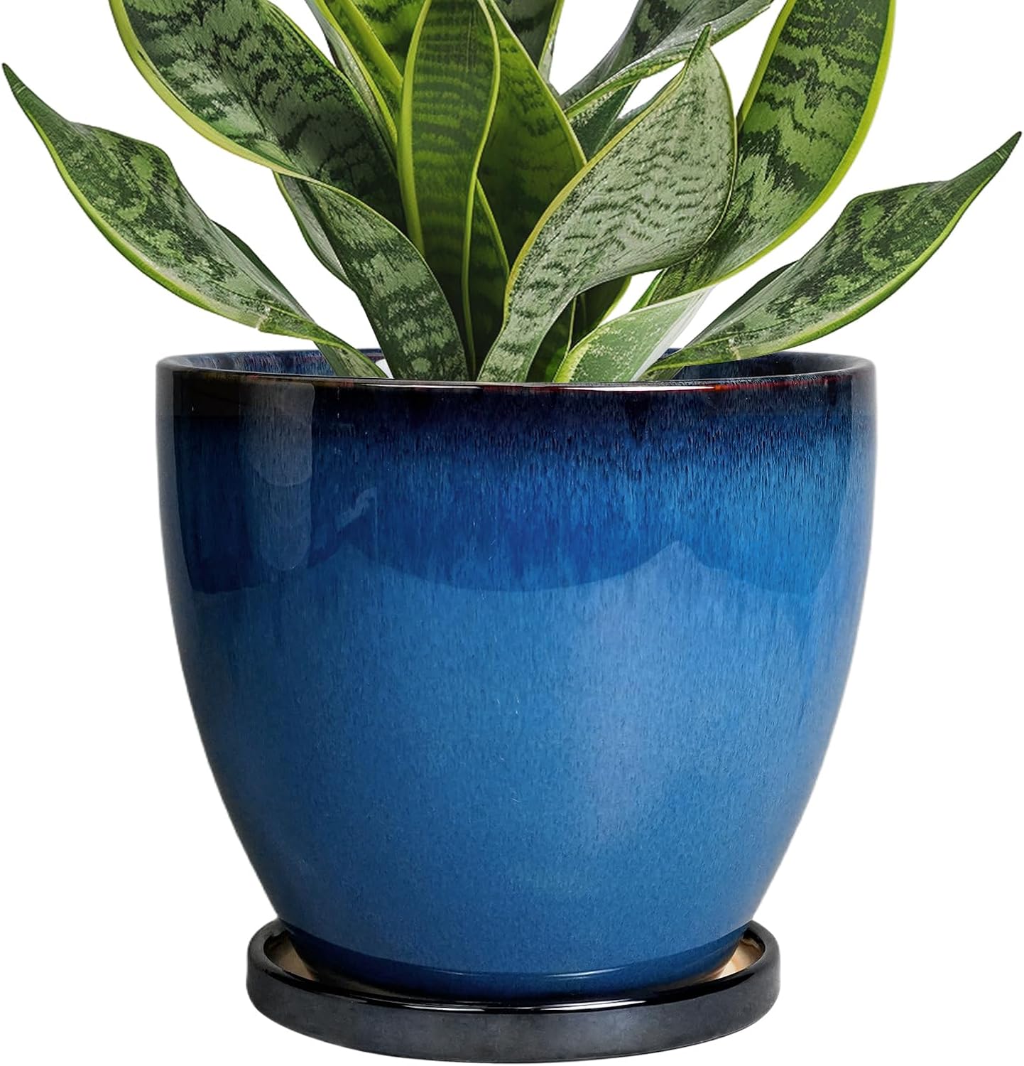 10 Inch Ceramic Planter Pot Round Plant Pot for Indoor Plants Outdoor Large Flower Pot with Drainage Hole and Saucer Blue