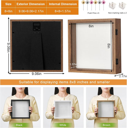 8x10 Deep Shadow Box Picture Frame Display Case with Linen Back and Stand,Real Glass Black Shadow Memory Box Frame 8x10 for Flower Baby Pet Wedding Photo Art Craft Memorial Wall Decor Gift