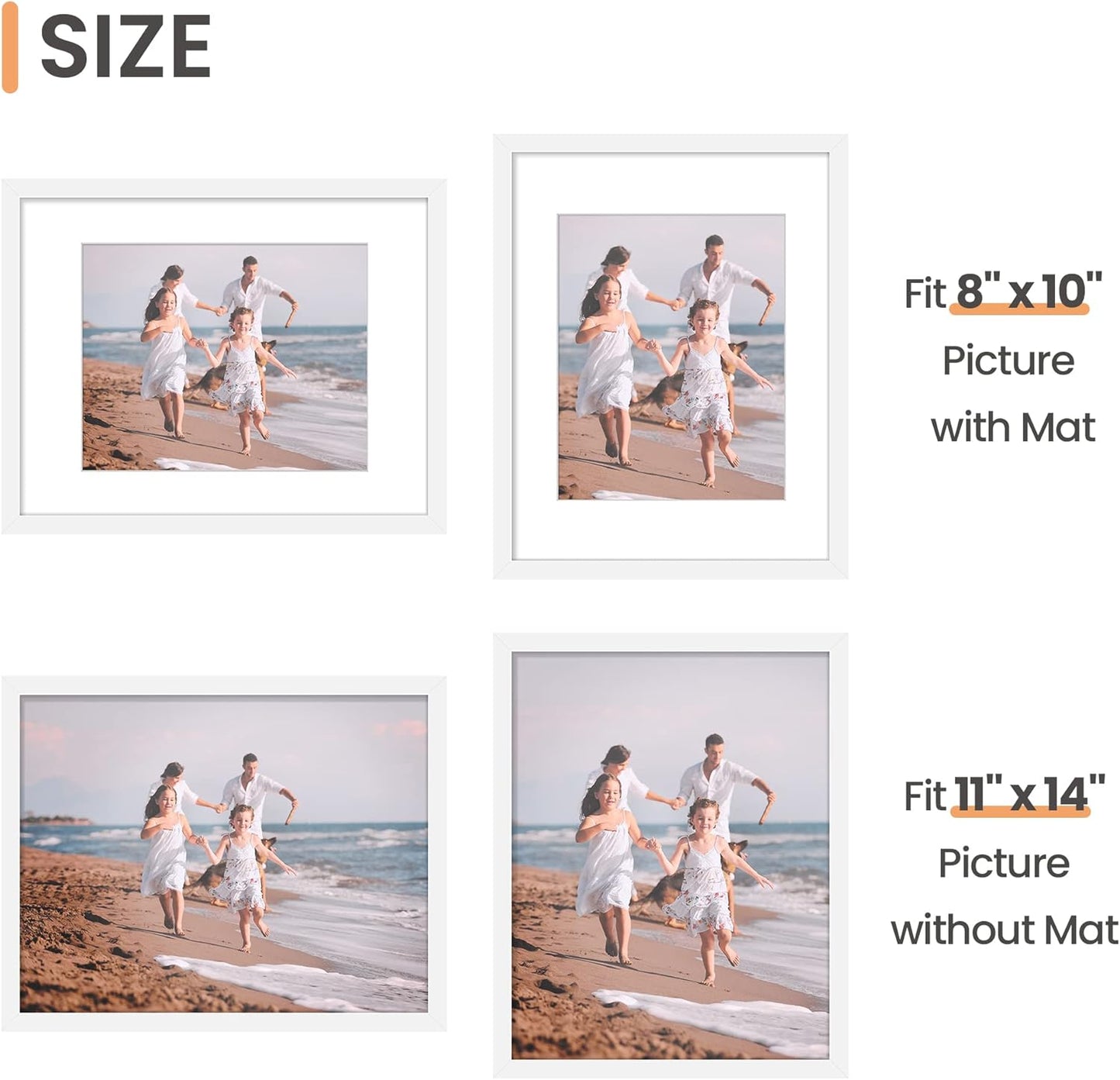 upsimples 11x14 Picture Frame Set of 5, Display Pictures 8x10 with Mat or 11x14 Without Mat, Wall Gallery Photo Frames, Black