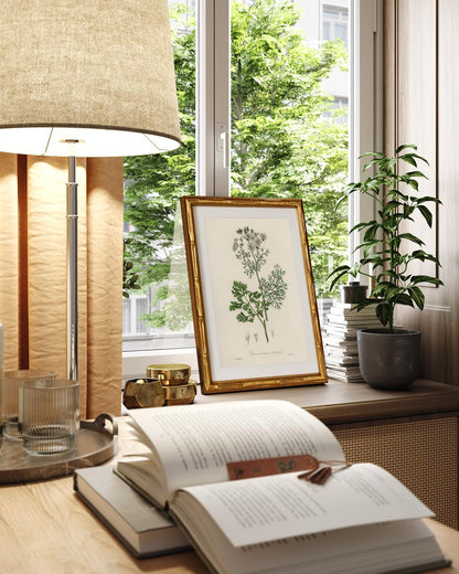 InSimSea Gold Bamboo Framed Canvas Wall Art, Retro Blue Hydrangea Botanical Prints, Antique Flowers Picture Frame with Mat, Victorian Home Wall Decor for Kitchen Living Room Bedroom, 11x14inch
