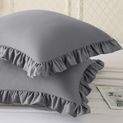 KKJIAF Ruffle Pillow Cases 26x26 Inches, White Square Ruffled Pillow Covers Set of 2, Microfiber Wrinkle Resistant Pillow Shams with Envelope Closure for Sofa Bed Living Room