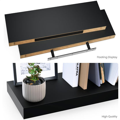 Ballucci Floating Shelves for Wall, 48" Wood Wall Shelf Set of 2, with Invisible Brackets for Bathroom, Living Room, Bedroom, Kitchen, Nursery, 8" Deep, Black