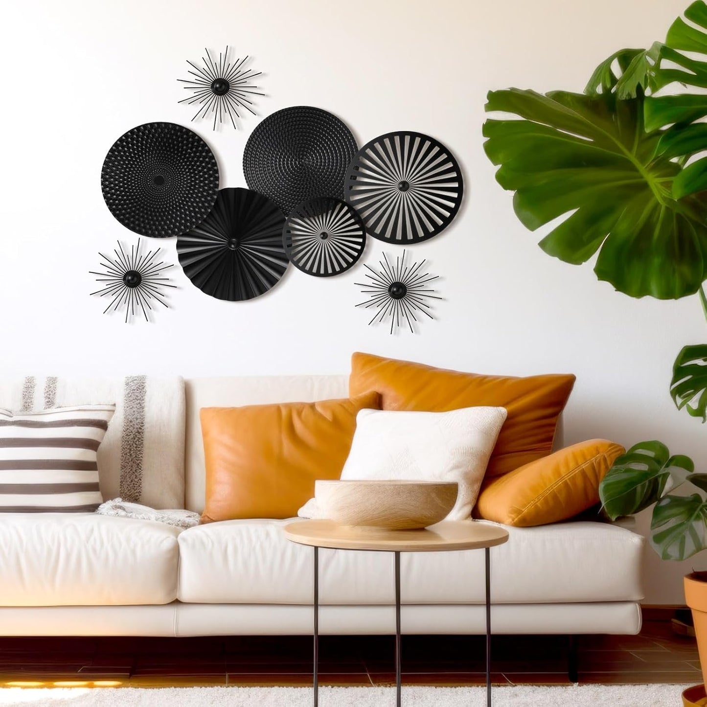 8 Pcs Gold Wall Decor Modern Metal Decor Metal Starbursts Radial Plate Art Hanging Decorative Wall Decorations for Home Bedroom Bathroom Living Room Office Sculpture(Gold)