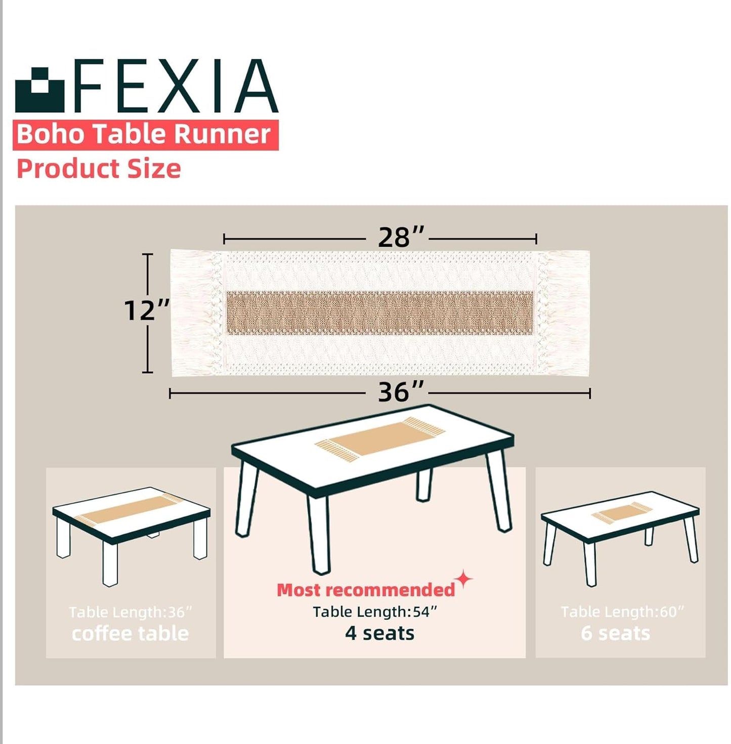 FEXIA Boho Table Runner for Thanksgiving Fall Christmas Home Decor with Tassels 72 Inches Long Pottery barn Furniture Farmhouse Rustic Macrame Burlap Table Decoration for Living Room (12x72 Inches)