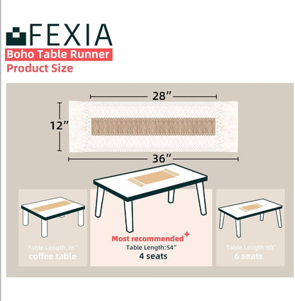 FEXIA Boho Table Runner for Thanksgiving Fall Christmas Home Decor with Tassels 72 Inches Long Pottery barn Furniture Farmhouse Rustic Macrame Burlap Table Decoration for Living Room (12x72 Inches)