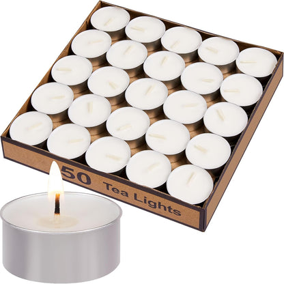 Tea Lights Candles Bulk - 200 Pack, 4.5+ Hours Fully Burns Tealight Candles Unscented Smokeless Bright Flame Tealights for Home, Sabbath, Weddings, Christmas & Halloween Decor, White