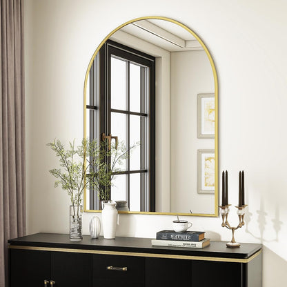 VooBang Arched Wall Mirror, 24 x 36 inch Arch Bathroom Mirror, Wall Mounted Vanity Mirror with Arch Metal Frame, Modern Bathroom Vanity Mirror for Bedroom, Living Room, Hanging or Leaning, Black