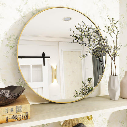 VooBang Large Black Round Bathroom Mirror, 48 inch Circle Wall Mounted Hanging Mirror with Simple Modern Circular Metal Frame for Hallway, Entryway, Living Room, Black Frame