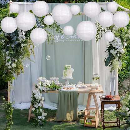 Paper Lanterns Decorative, Round Hanging Paper Lanterns Decorations for Rustic Party Bridal Shower Wedding Sage Green Birthday Party Supplies Gold/Ivory/Sage Green 15pcs