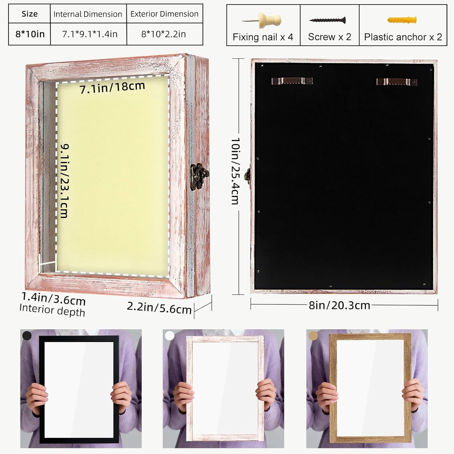 TJ.MOREE Shadow Box Frame 8 x 10 Shadowbox Display Case Picture Frame with Linen Back Memorabilia Bouquet Medals Military Photos Memory Box