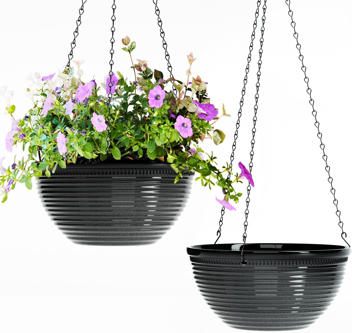Vanslogreen 2 Pack Hanging Planters for Indoor Outdoor Plants, 10 Inch Hanging Planter with Drainage Hole & Plug Glazed Hanging Baskets Flower Pots for Garden Home (Blue)