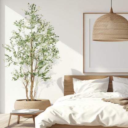 OXLLXO 7.2ft Artificial Olive Tree (85in) with Plastic Nursery Pot Faux Olive Silk Tree, Fruits Fake Plant for Office House Farmhouse Living Room Home Decor (Indoor/Outdoor)
