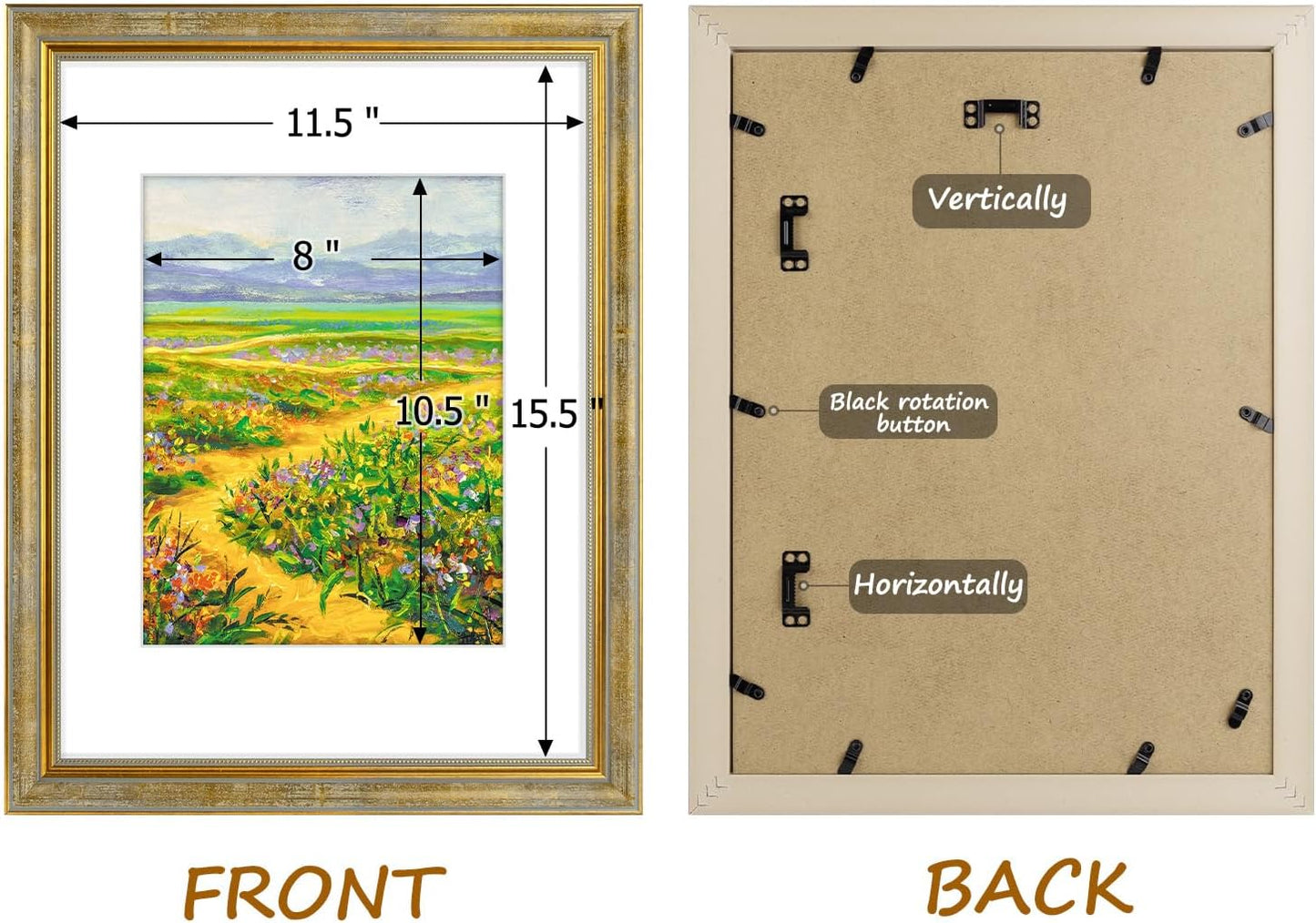 Golden State Art,11x14 Ornate Picture Frame for 8x10 Photo with Mat or 11 x 14 Prints without Mat,Real Glass Wall Display(Color:Green Gold)